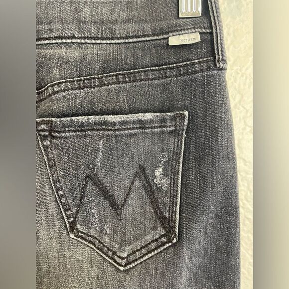 Mother The Swooner Exposed Zip Mini Fray distressed fray black denim skirt 25 - Picture 7 of 10